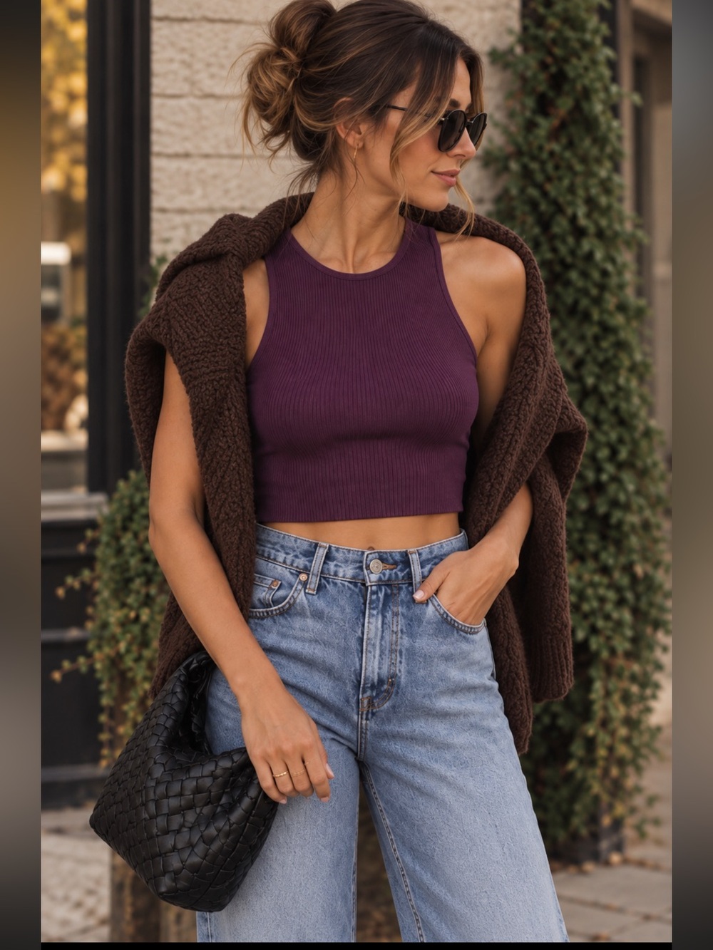 Aritzia Babaton Sculpt Knit Cropped Tank Top Plum Purple XXS Ribbed